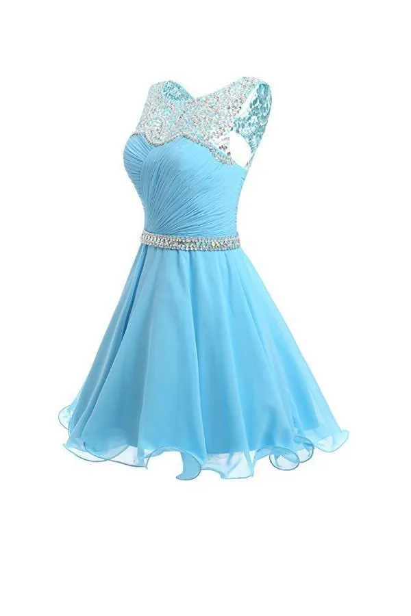 Short Homecoming Dress Ruched Chiffon Prom Dress with Beads PG074