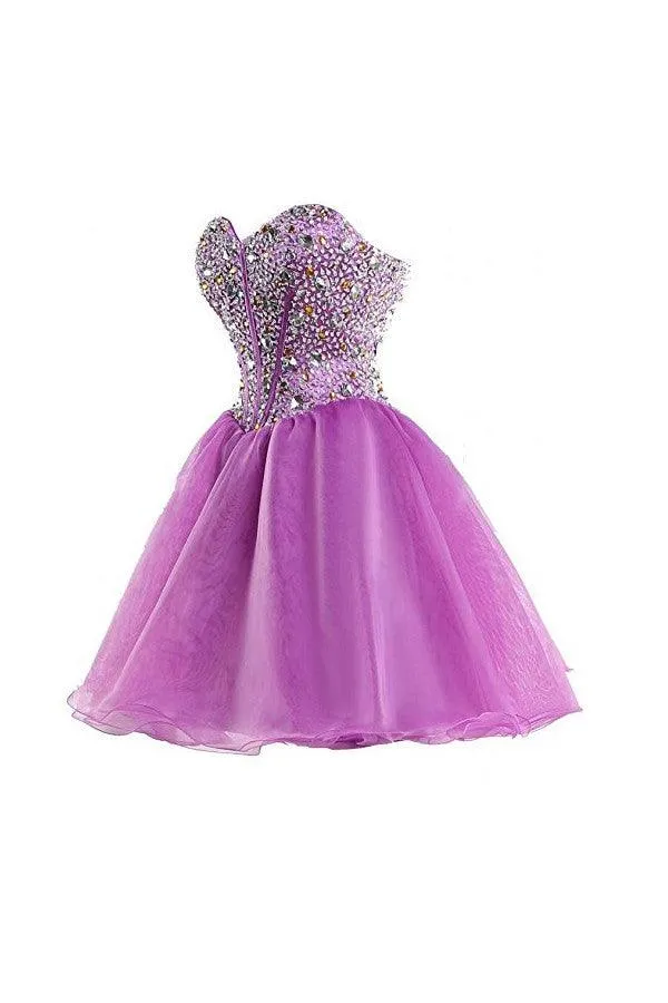 Short Purple Homecoming Dresses Short Prom Dresses With Beading TR004