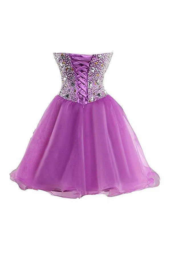Short Purple Homecoming Dresses Short Prom Dresses With Beading TR004