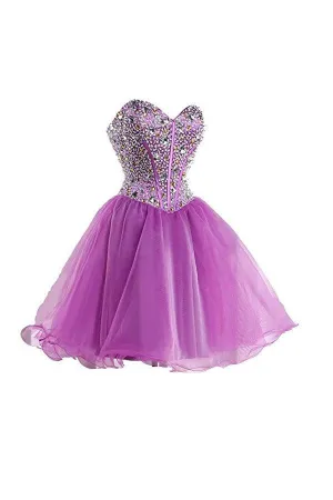 Short Purple Homecoming Dresses Short Prom Dresses With Beading TR004