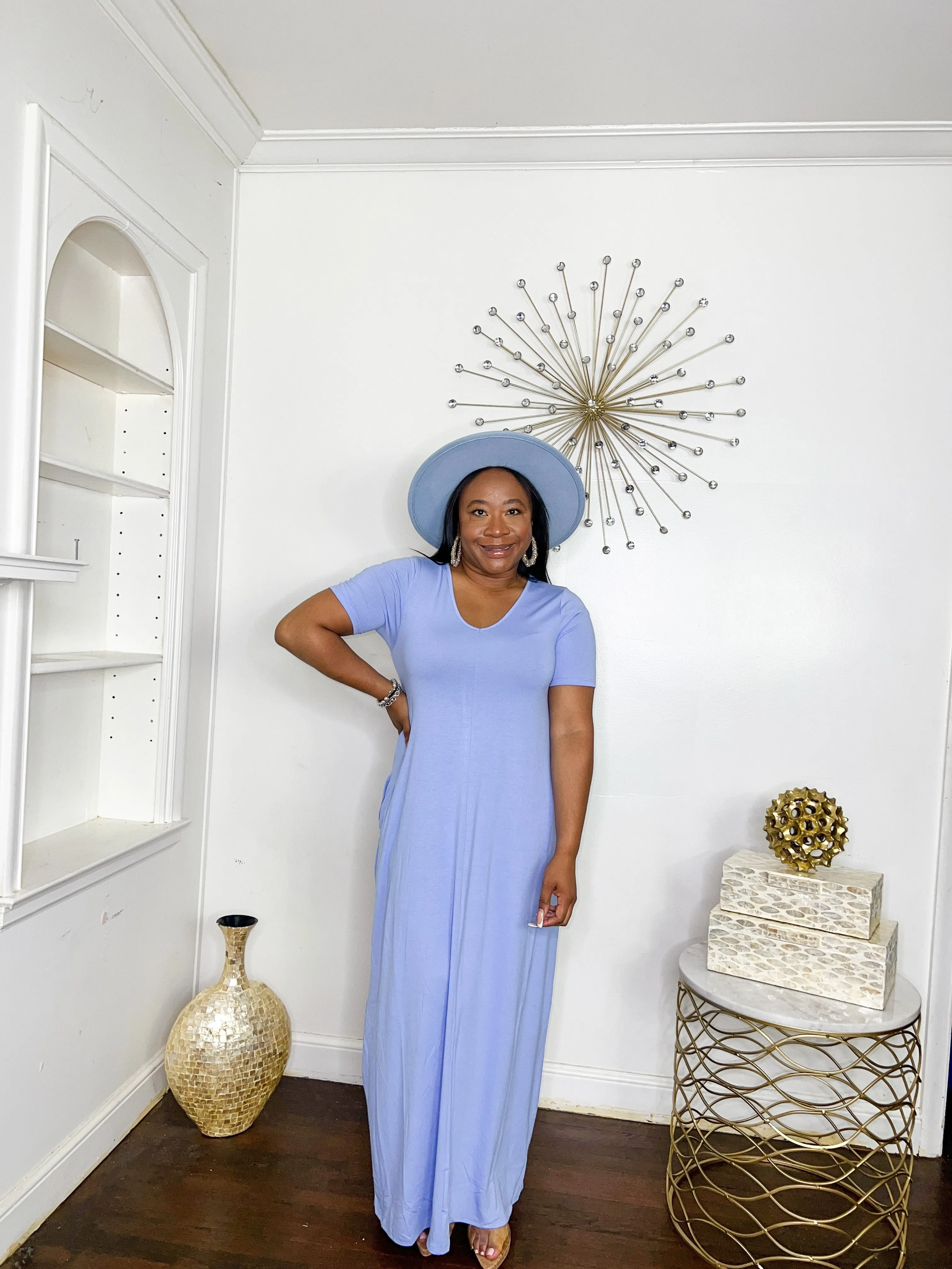 Short Sleeve Maxi Dress- Spring Blue