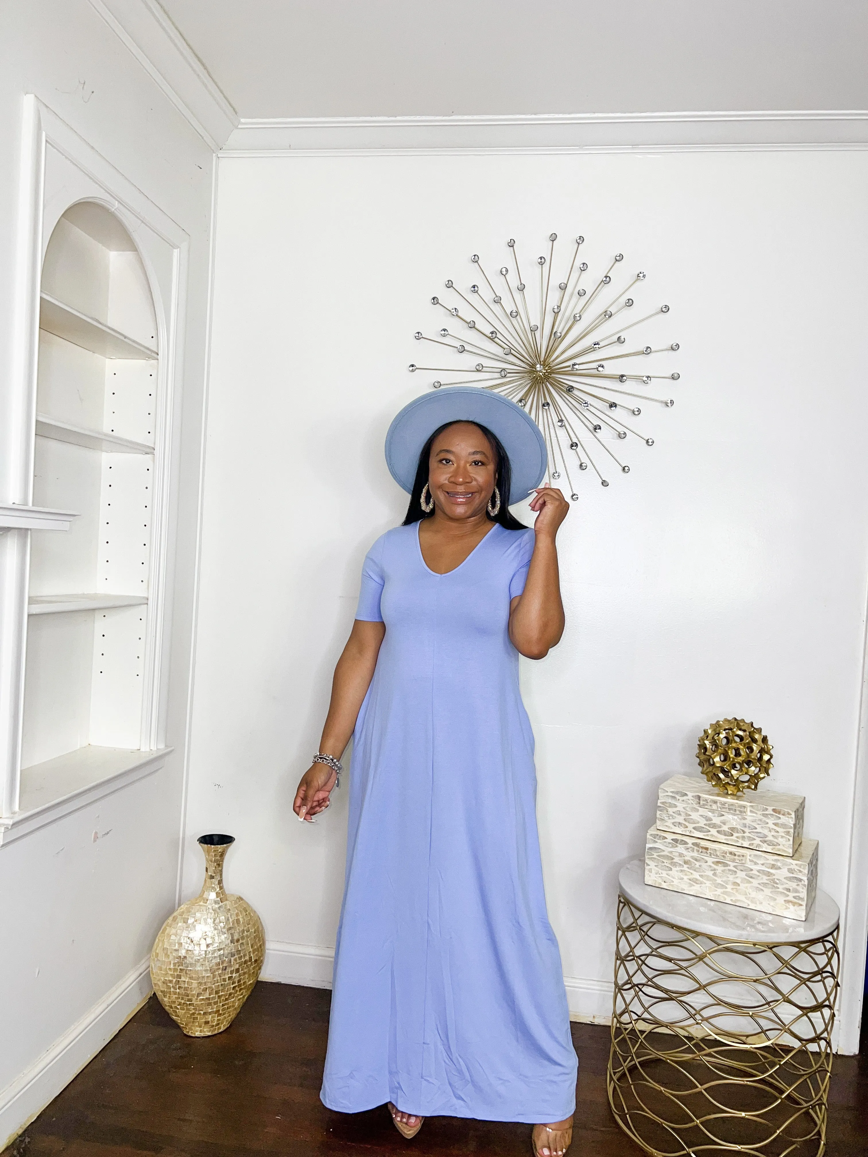 Short Sleeve Maxi Dress- Spring Blue