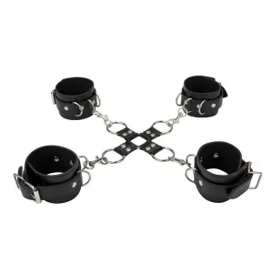 Shots Black Leather Hand and Leg Cuffs with Adjustable Buckles