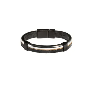 Silver and Leather Stainless Steel Magnet Bracelet