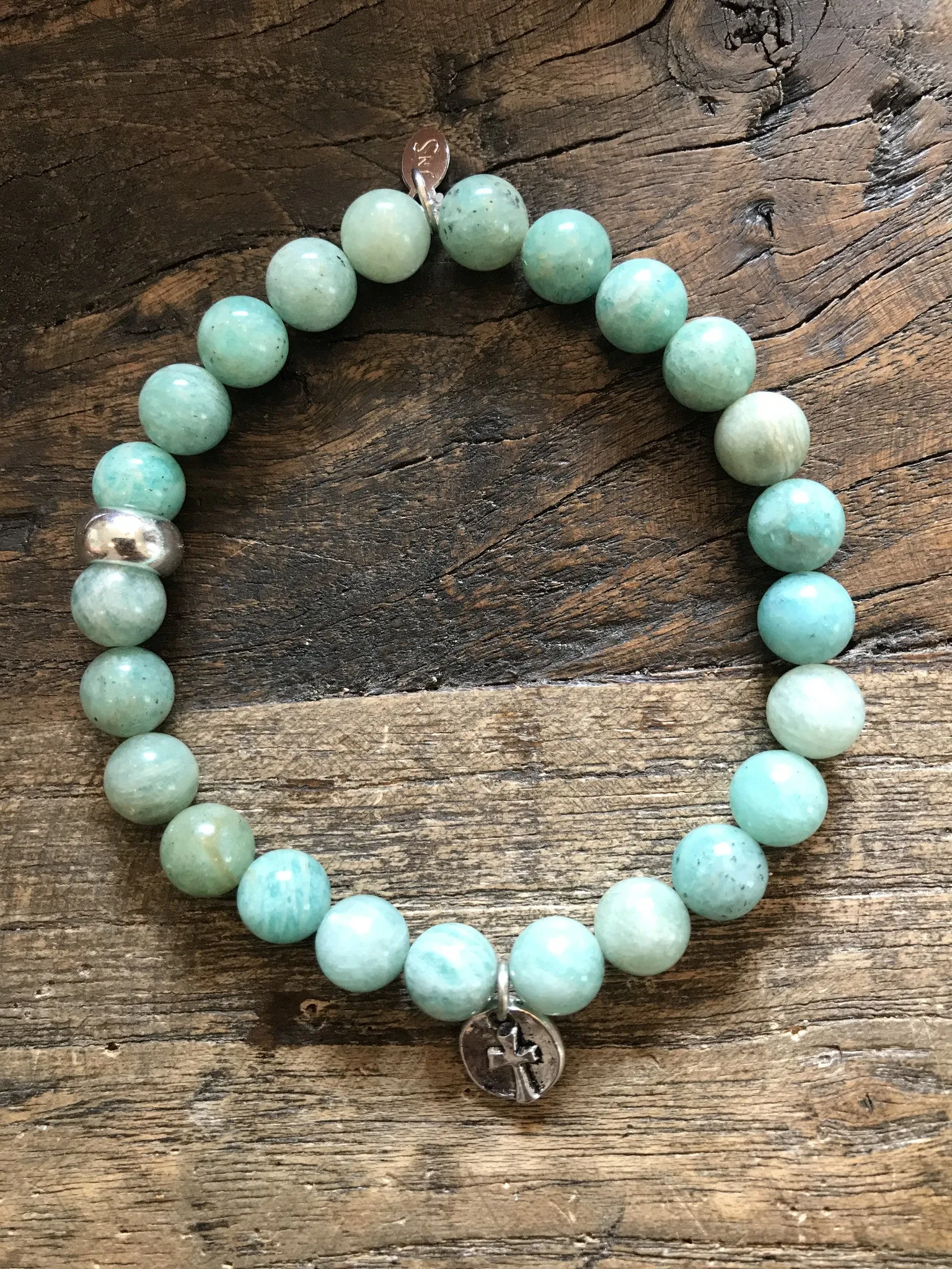 Silver Mini Cross on Amazonite ~ Homme
