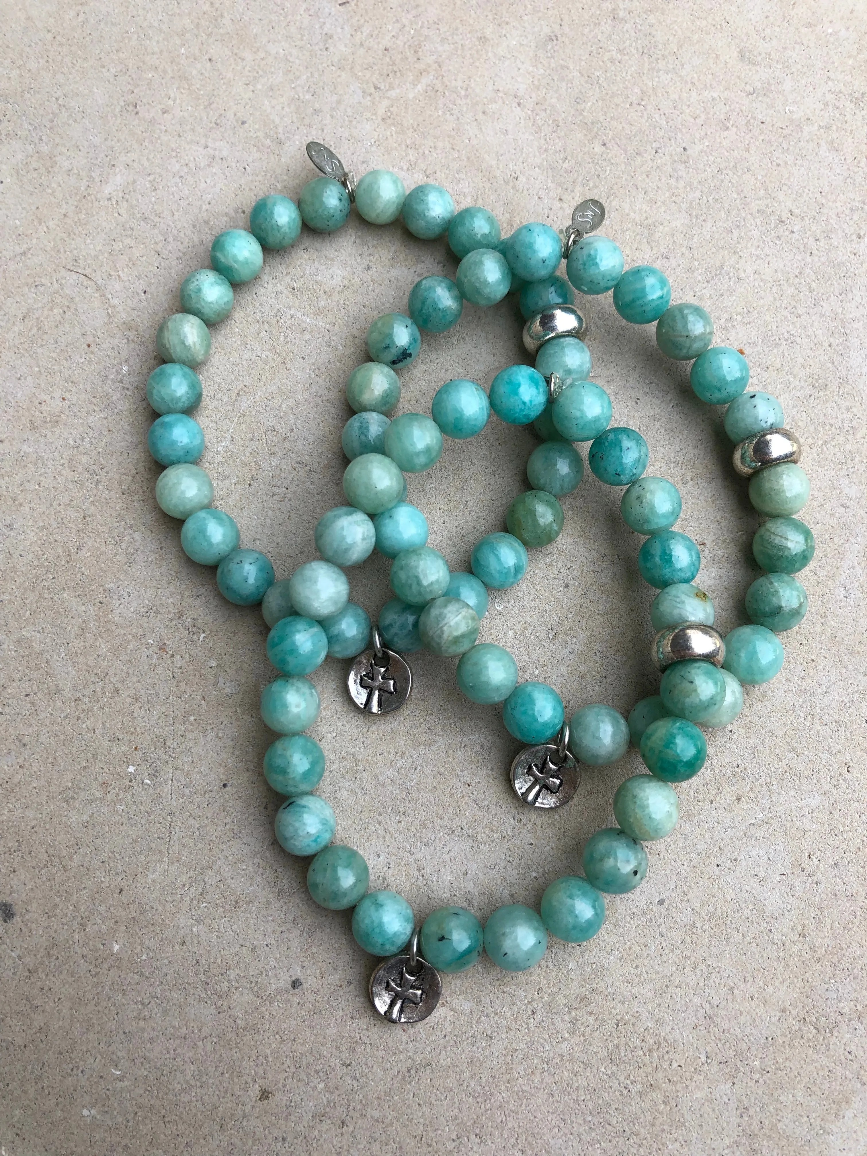 Silver Mini Cross on Amazonite ~ Homme