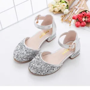 Silver / Pink Glitter Rhinestone High Heel Baby Kids Princess Party Shoes Wedding Flower Girl Shoes