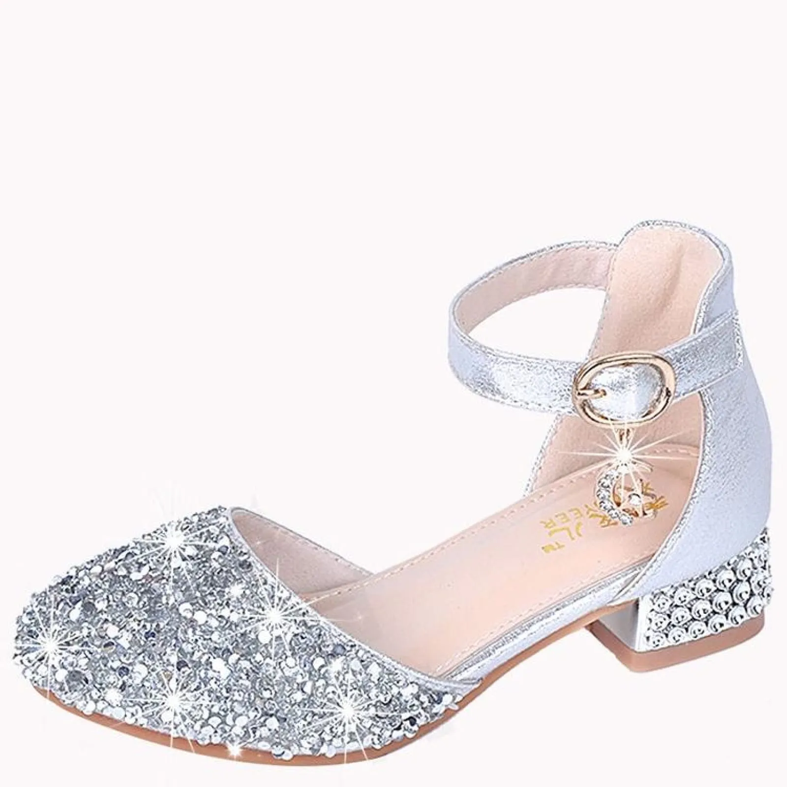Silver / Pink Glitter Rhinestone High Heel Baby Kids Princess Party Shoes Wedding Flower Girl Shoes