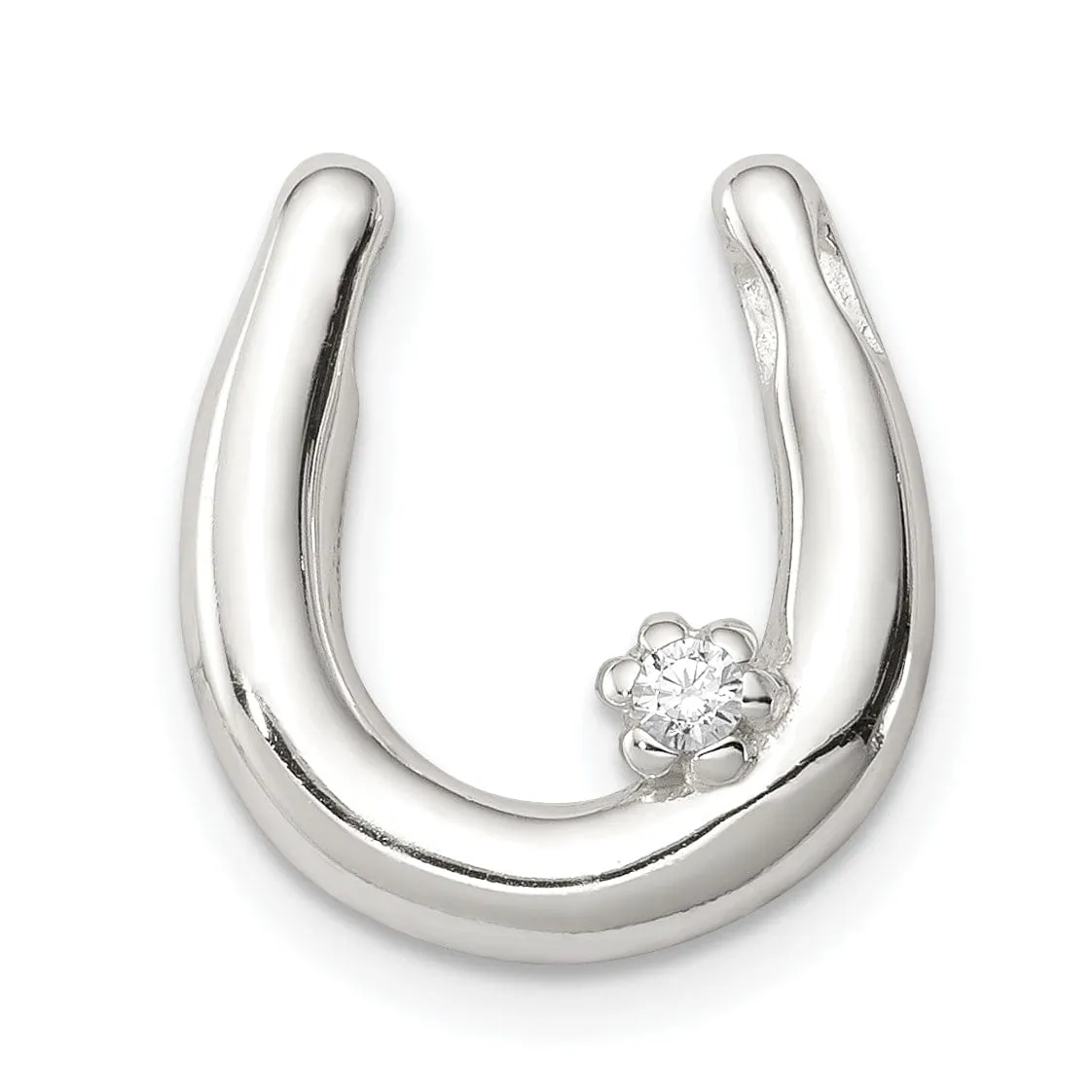 Silver Polished Chain Slide C.Z Horseshoe Charm