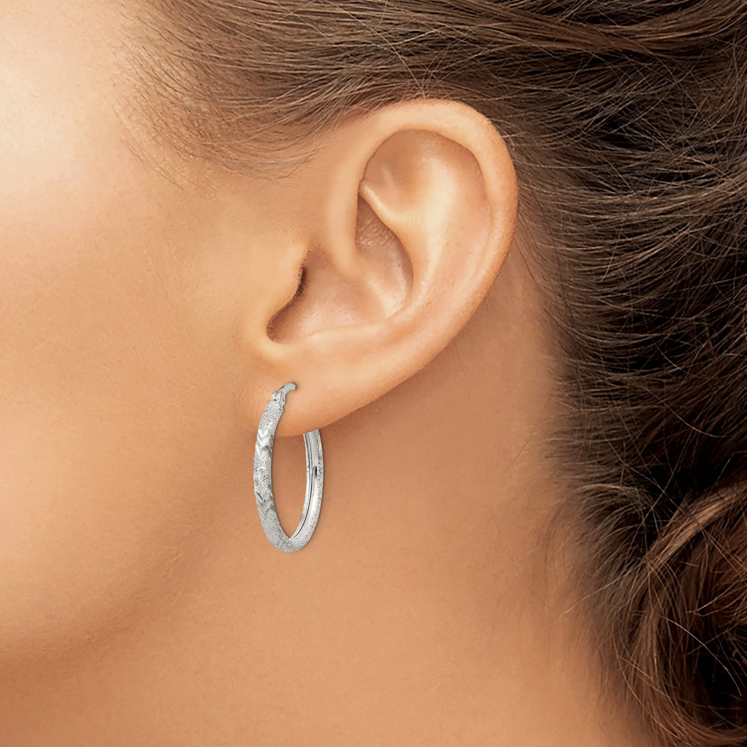Silver Polished D.C Hollow Hinged Hoop Earrings