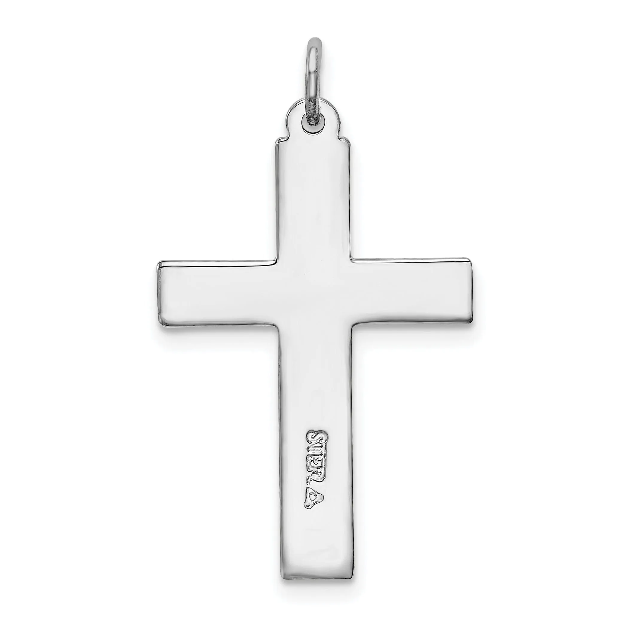 Silver Polished Red Enamel Latin Cross Pendant