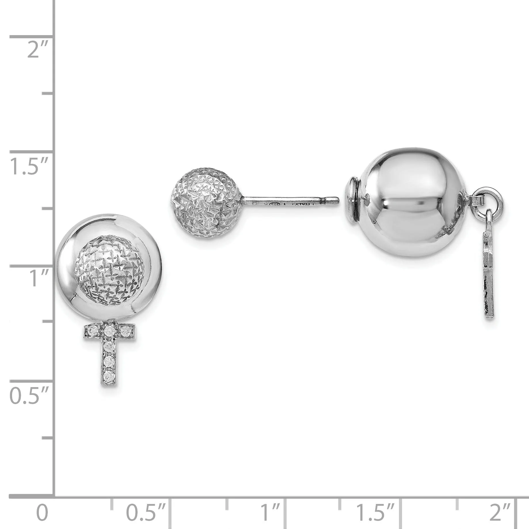 Silver Rhodium Polished Finish C.Z Cross Style Post Earrings