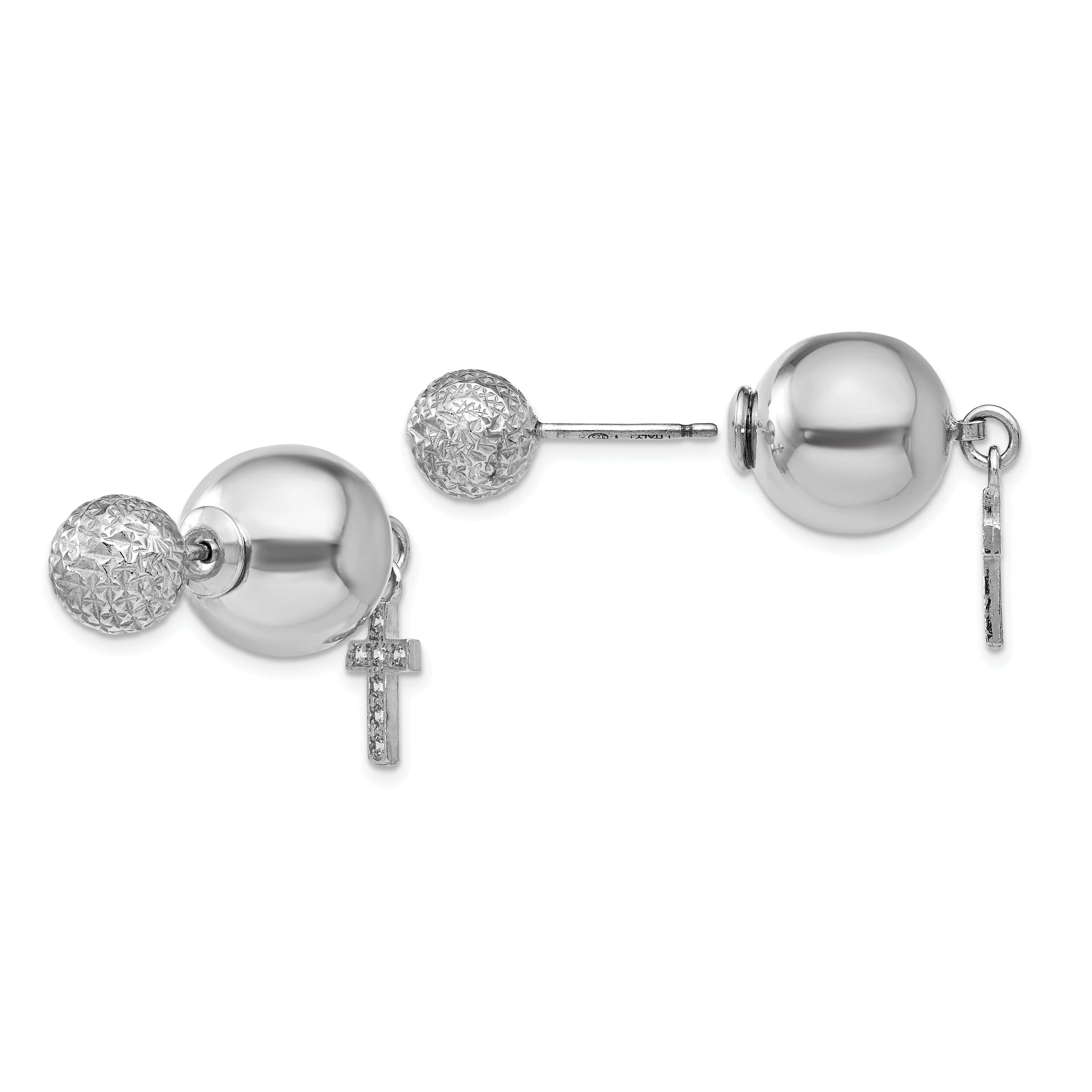 Silver Rhodium Polished Finish C.Z Cross Style Post Earrings