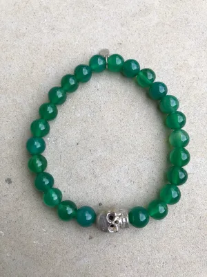 Silver Skull on Jade Bracelet ~ Homme