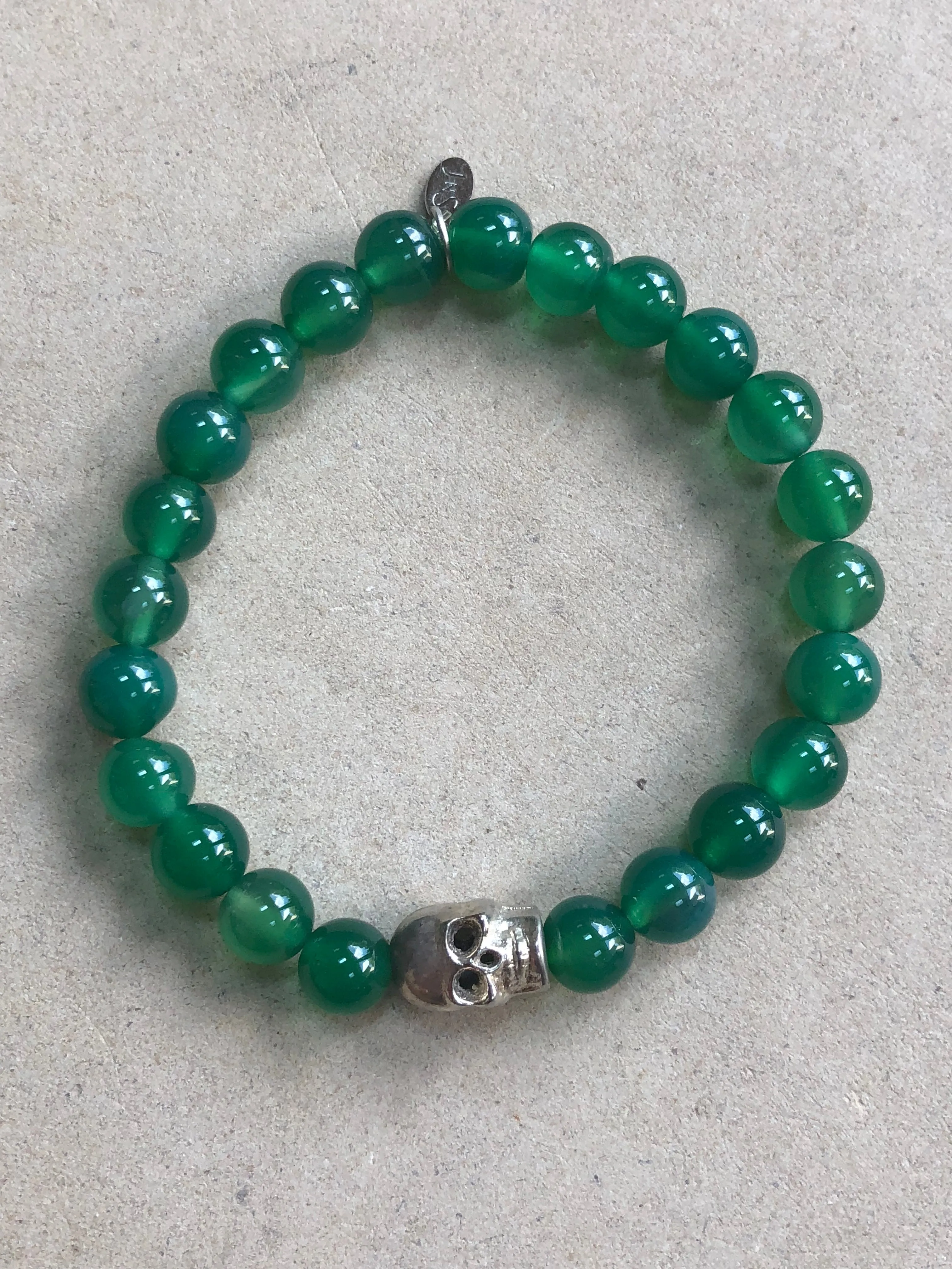 Silver Skull on Jade Bracelet ~ Homme
