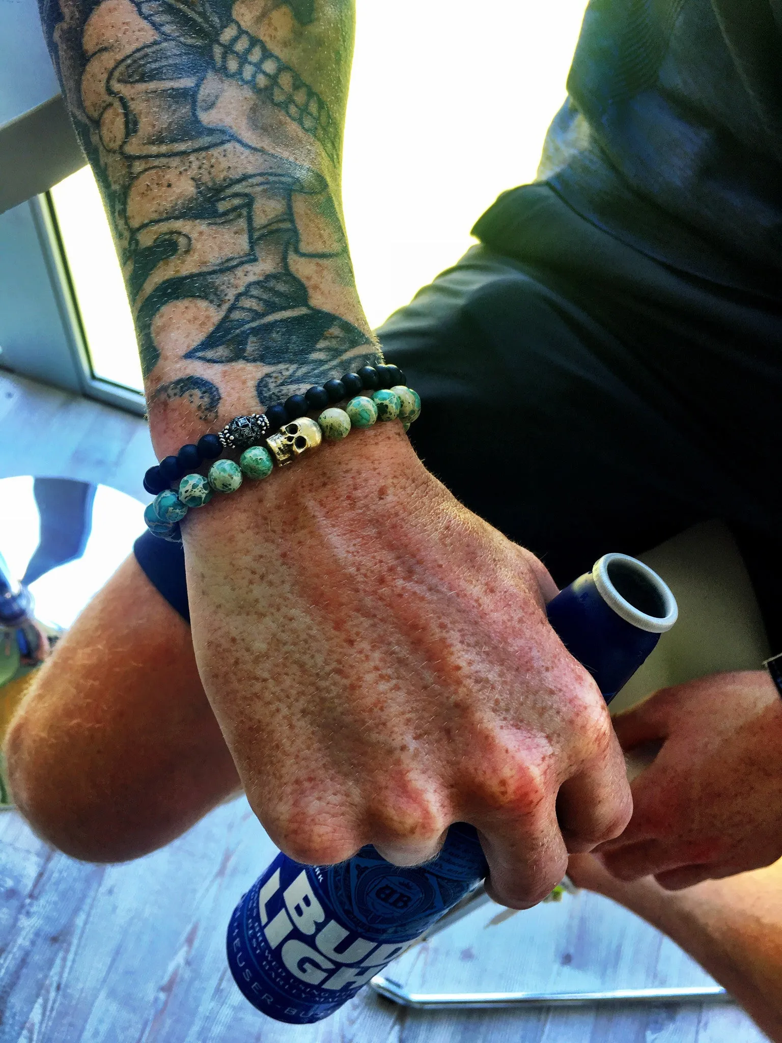 Silver Skull on Jade Bracelet ~ Homme