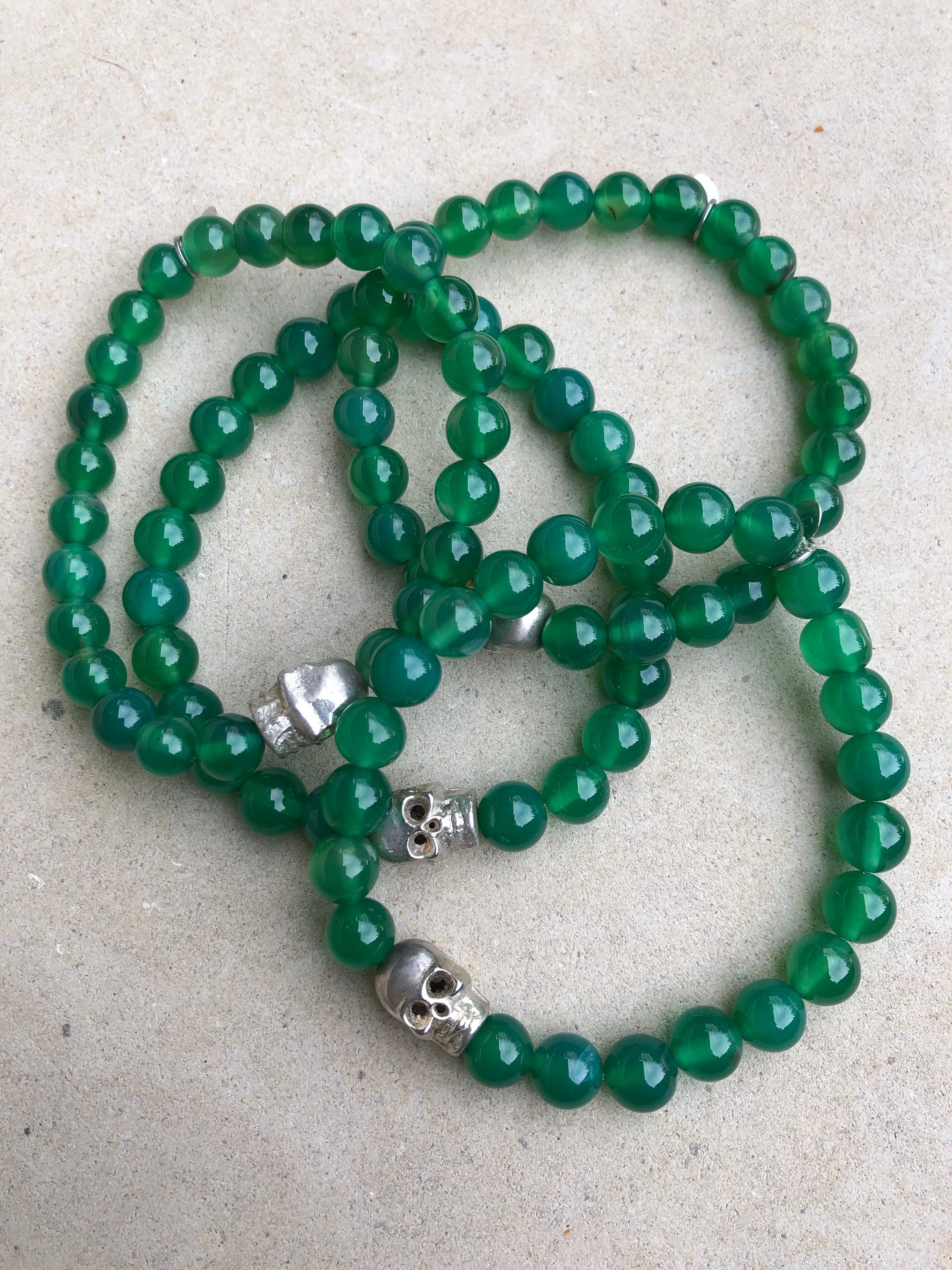 Silver Skull on Jade Bracelet ~ Homme