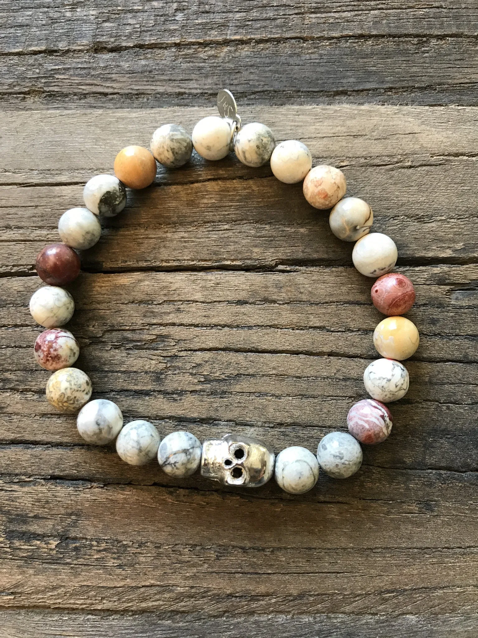 Silver Skull on Jasper Bracelet ~ Homme