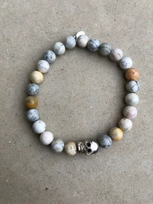 Silver Skull on Jasper Bracelet ~ Homme