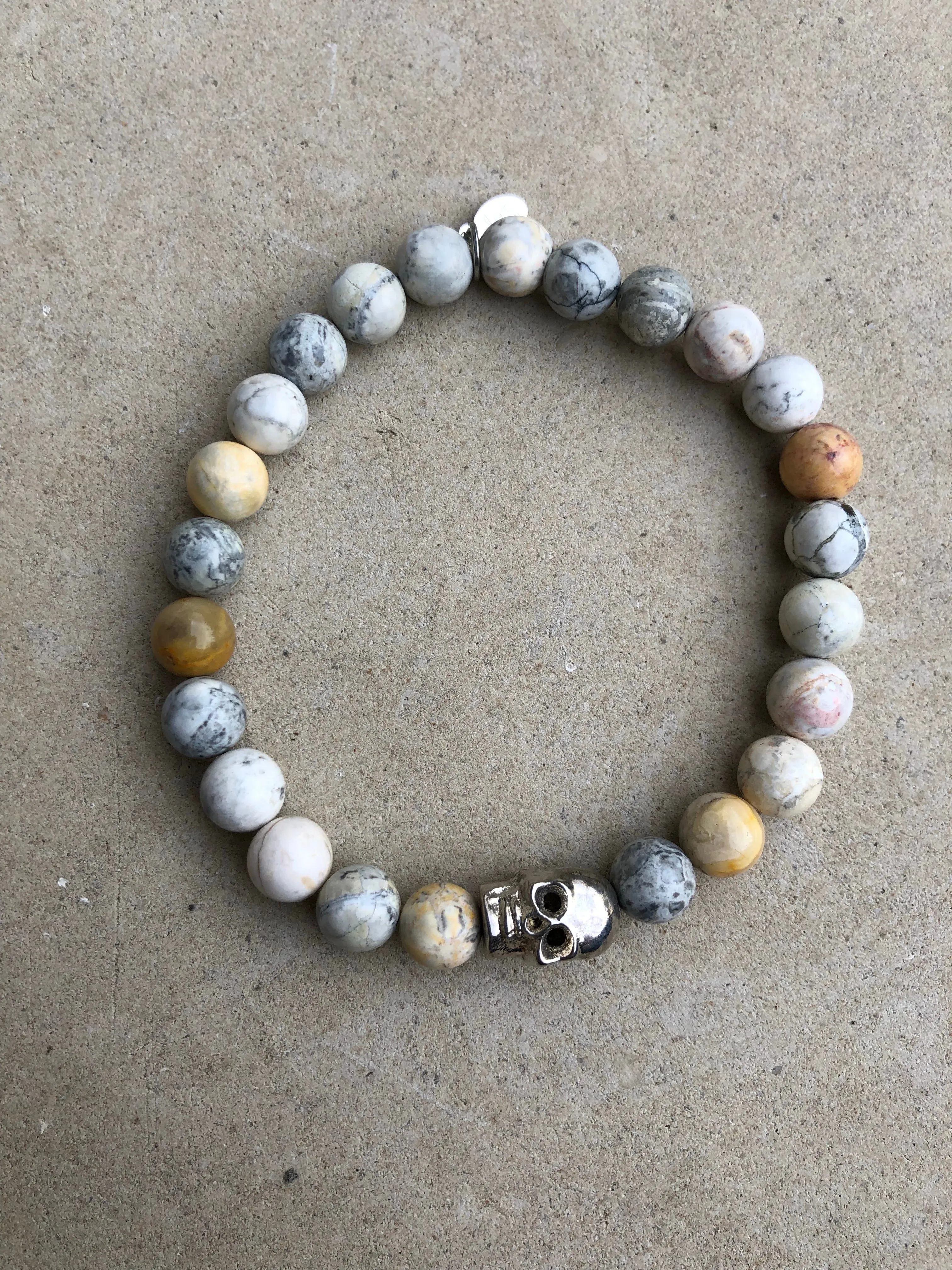 Silver Skull on Jasper Bracelet ~ Homme