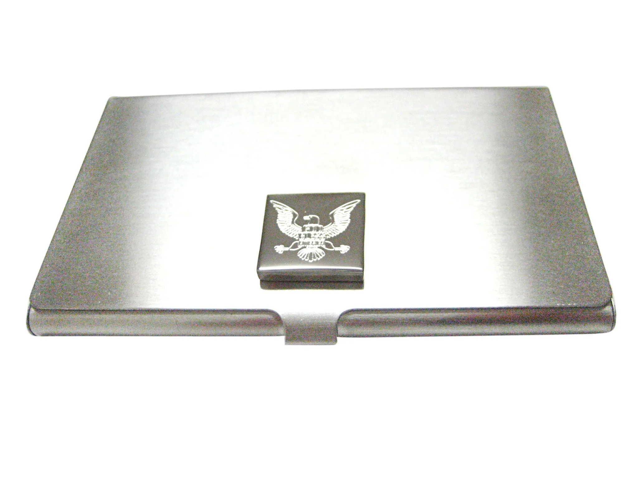 Silver Toned Etched American Eagle Symbol Business Card Holder