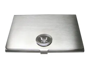 Silver Toned Etched Oval Mighty American Eagle Design Business Card Holder