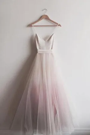 Simple Ombre A-line Spaghetti Straps Floor-length Long Prom Dresses TP0825