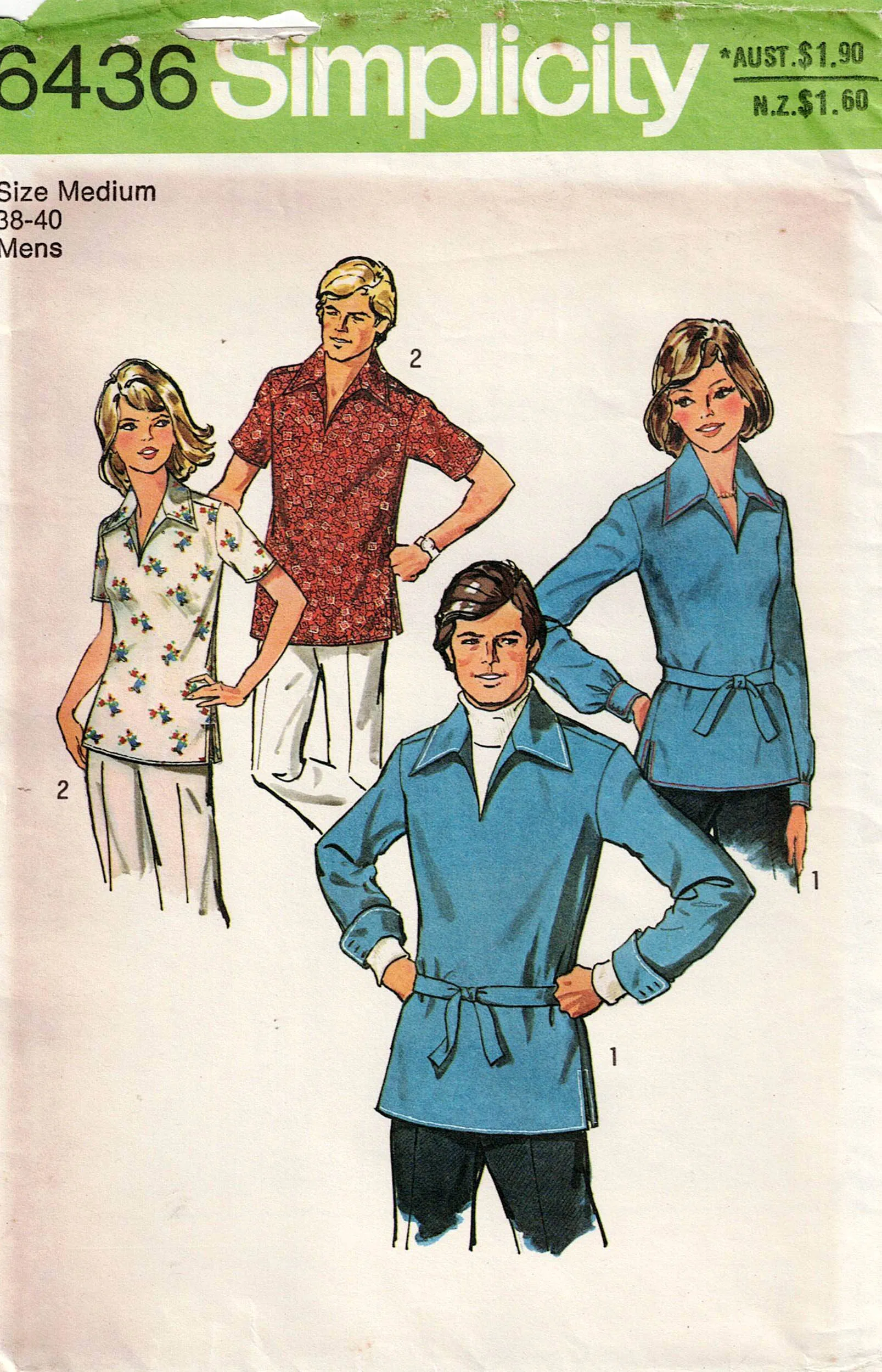 Simplicity 6436 Mens Retro Shirts 1970s Vintage Sewing Pattern MEDIUM Chest 38 - 40 Inches UNCUT Factory Folded