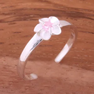 Single 4mm Plumeria with Pink CZ Toe Ring