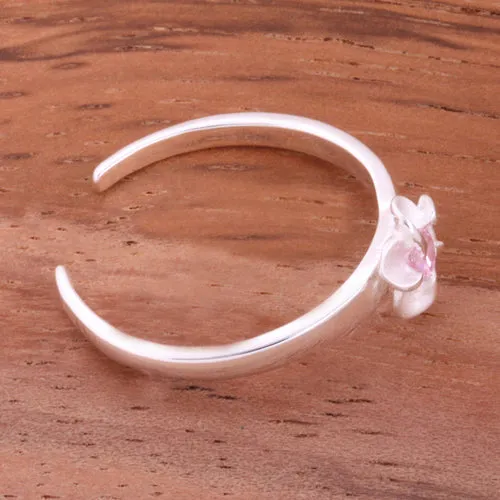 Single 4mm Plumeria with Pink CZ Toe Ring