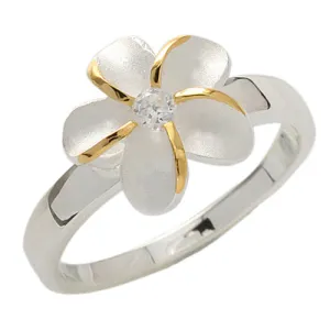 Single Plumeria Two Tone Ring 12mm