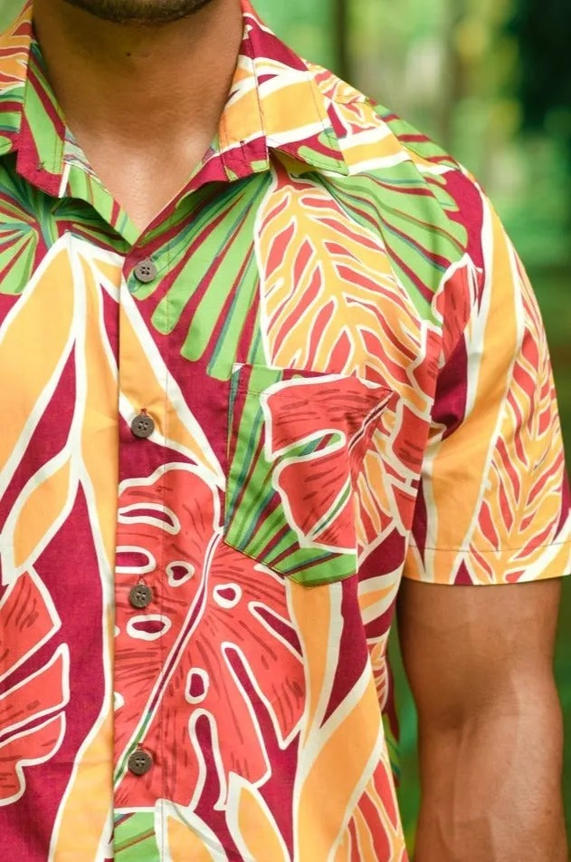 Sketched Jungle (Burgundy) - Short Sleeve Shirt
