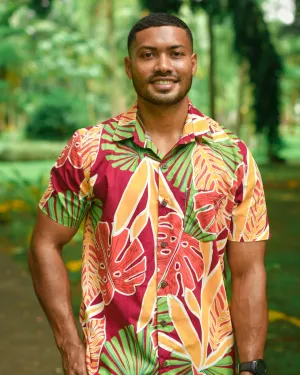 Sketched Jungle (Burgundy) - Short Sleeve Shirt