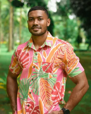 Sketched Jungle (Coral) - Short Sleeve Shirt