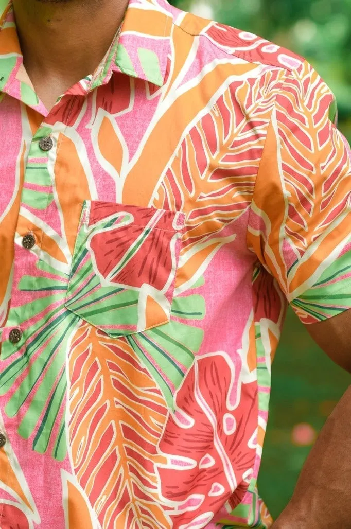 Sketched Jungle (Coral) - Short Sleeve Shirt