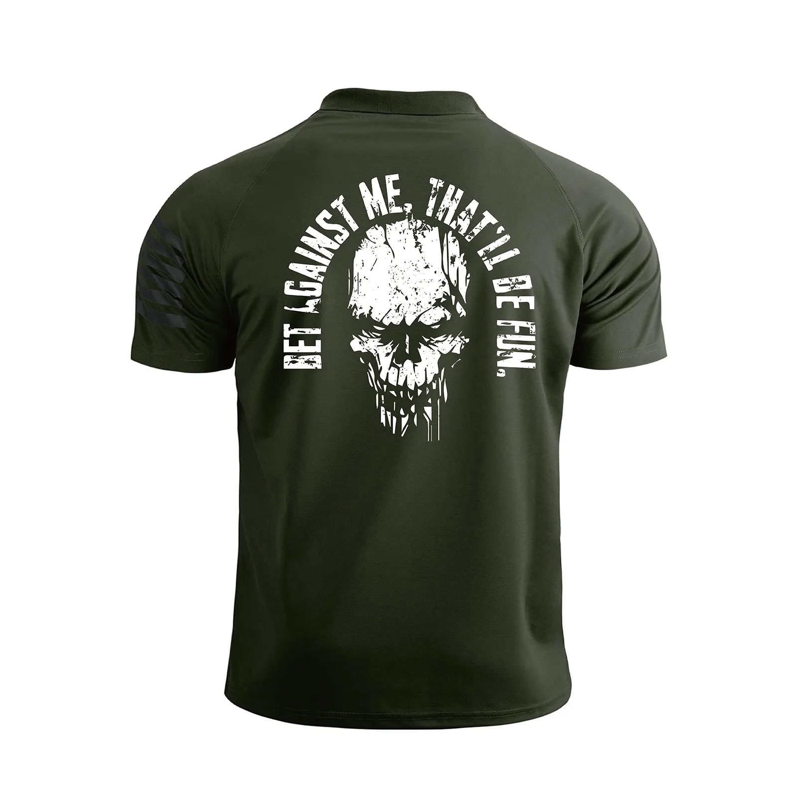 SKULL 1/4 BUTTON RAGLAN GRAPHIC POLO SHIRT
