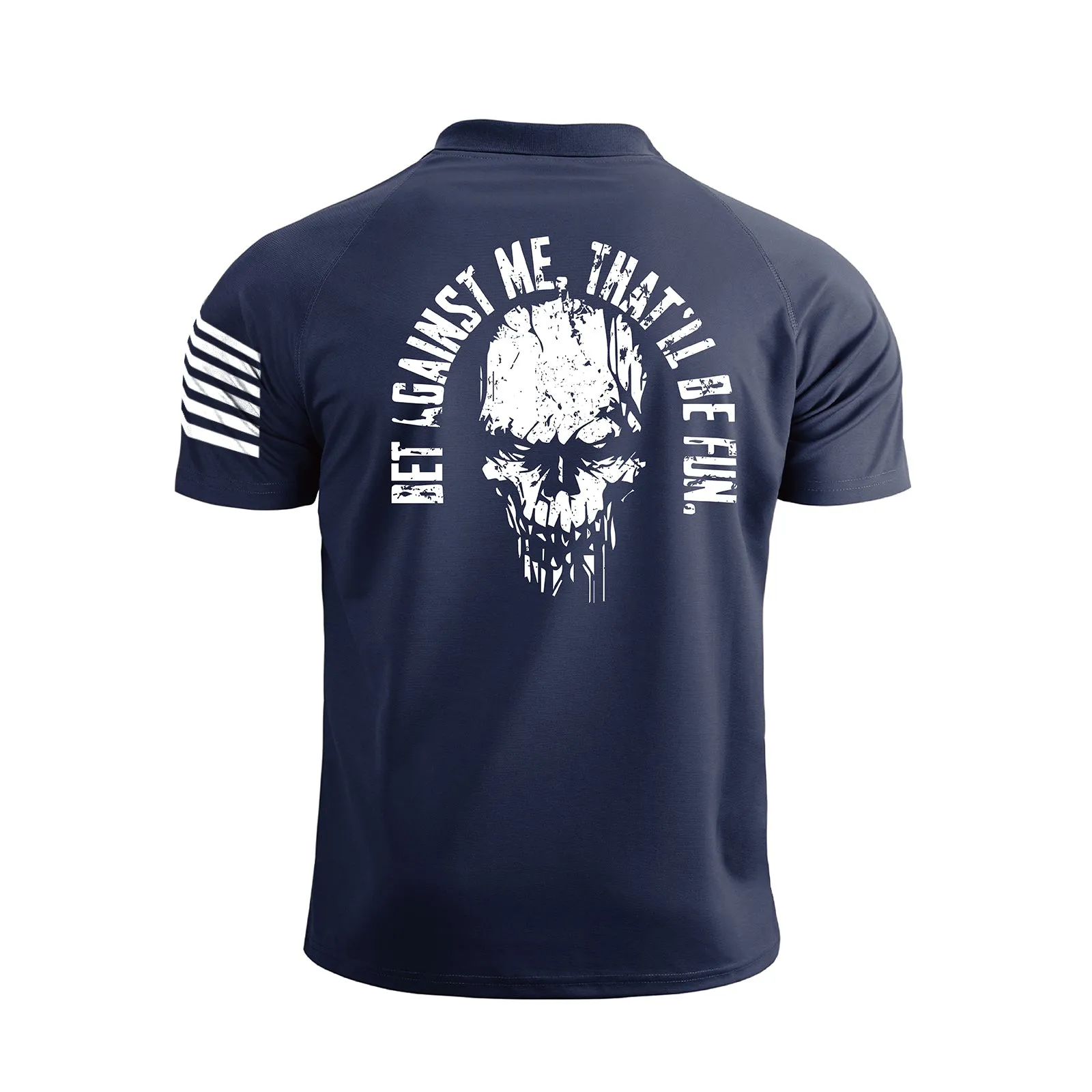 SKULL 1/4 BUTTON RAGLAN GRAPHIC POLO SHIRT