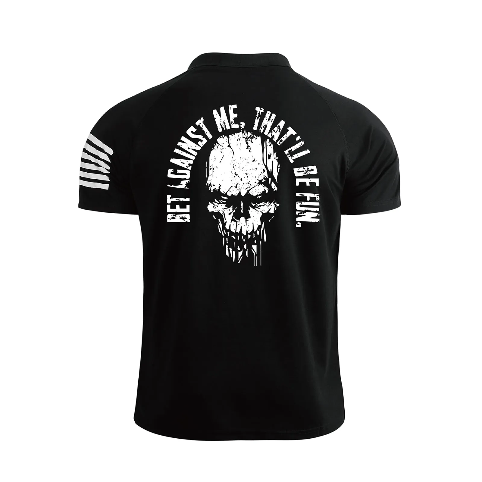SKULL 1/4 BUTTON RAGLAN GRAPHIC POLO SHIRT
