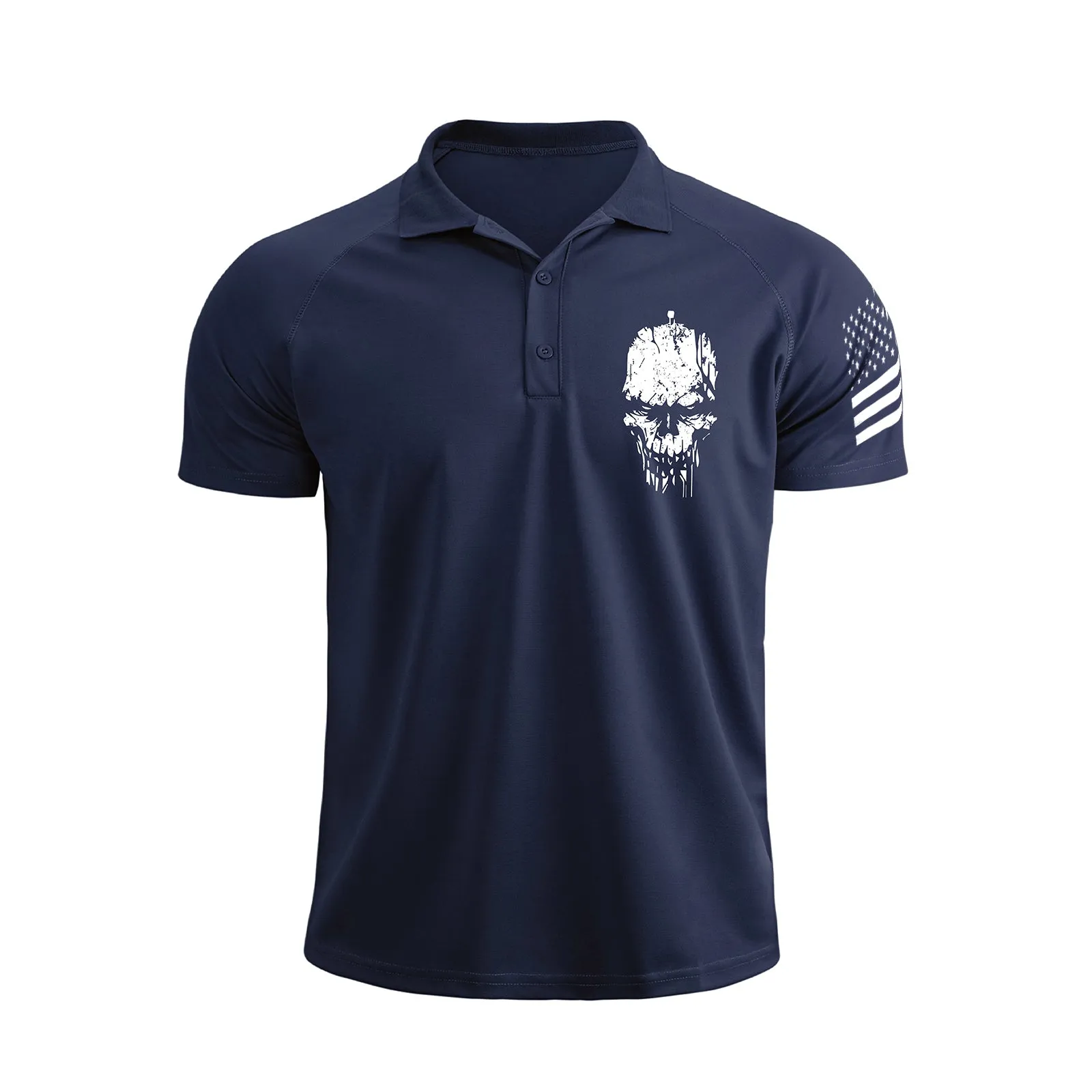 SKULL 1/4 BUTTON RAGLAN GRAPHIC POLO SHIRT