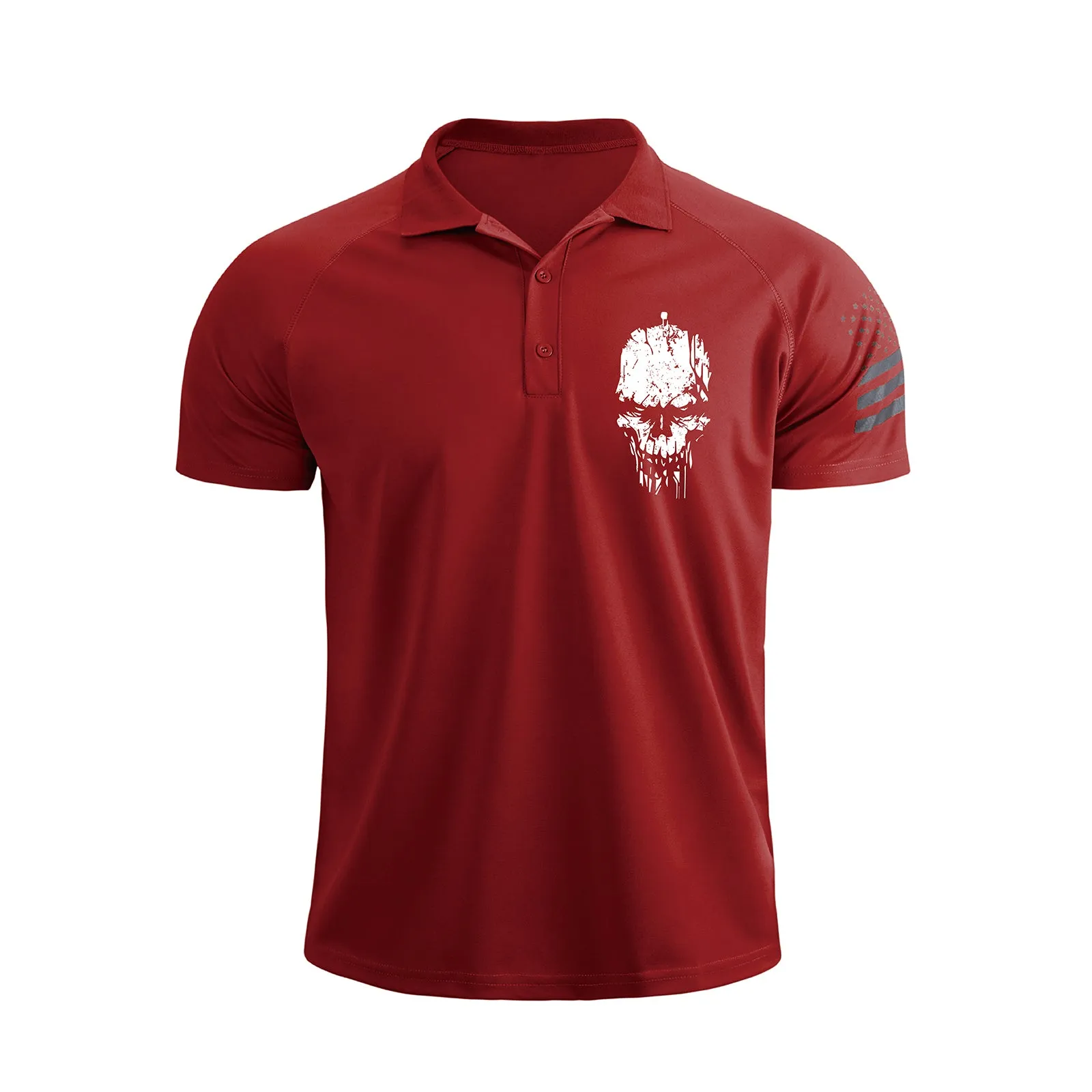 SKULL 1/4 BUTTON RAGLAN GRAPHIC POLO SHIRT