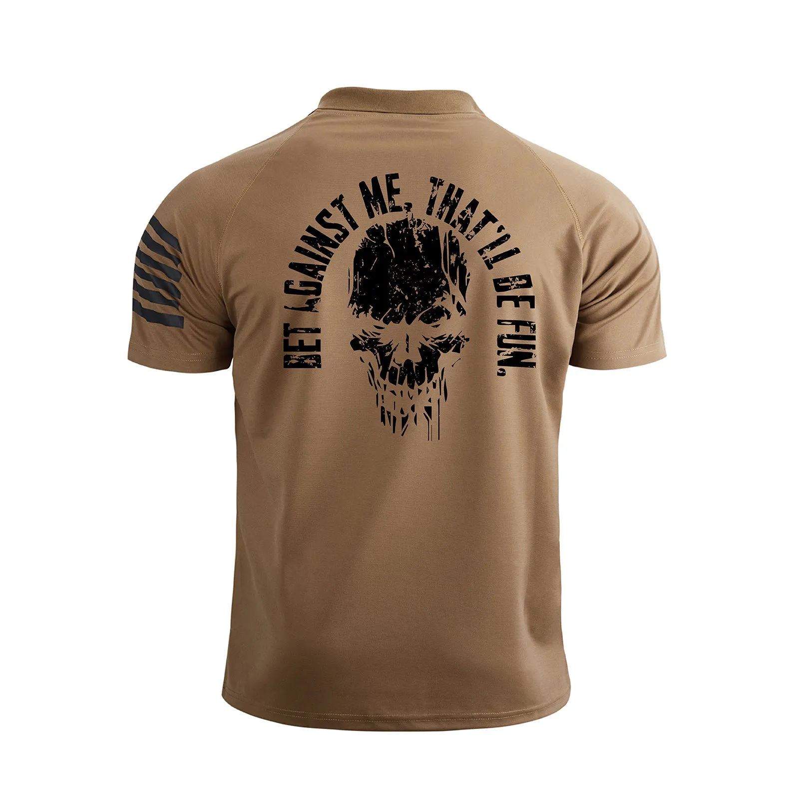 SKULL 1/4 BUTTON RAGLAN GRAPHIC POLO SHIRT