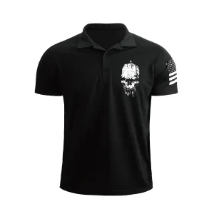 SKULL 1/4 BUTTON RAGLAN GRAPHIC POLO SHIRT