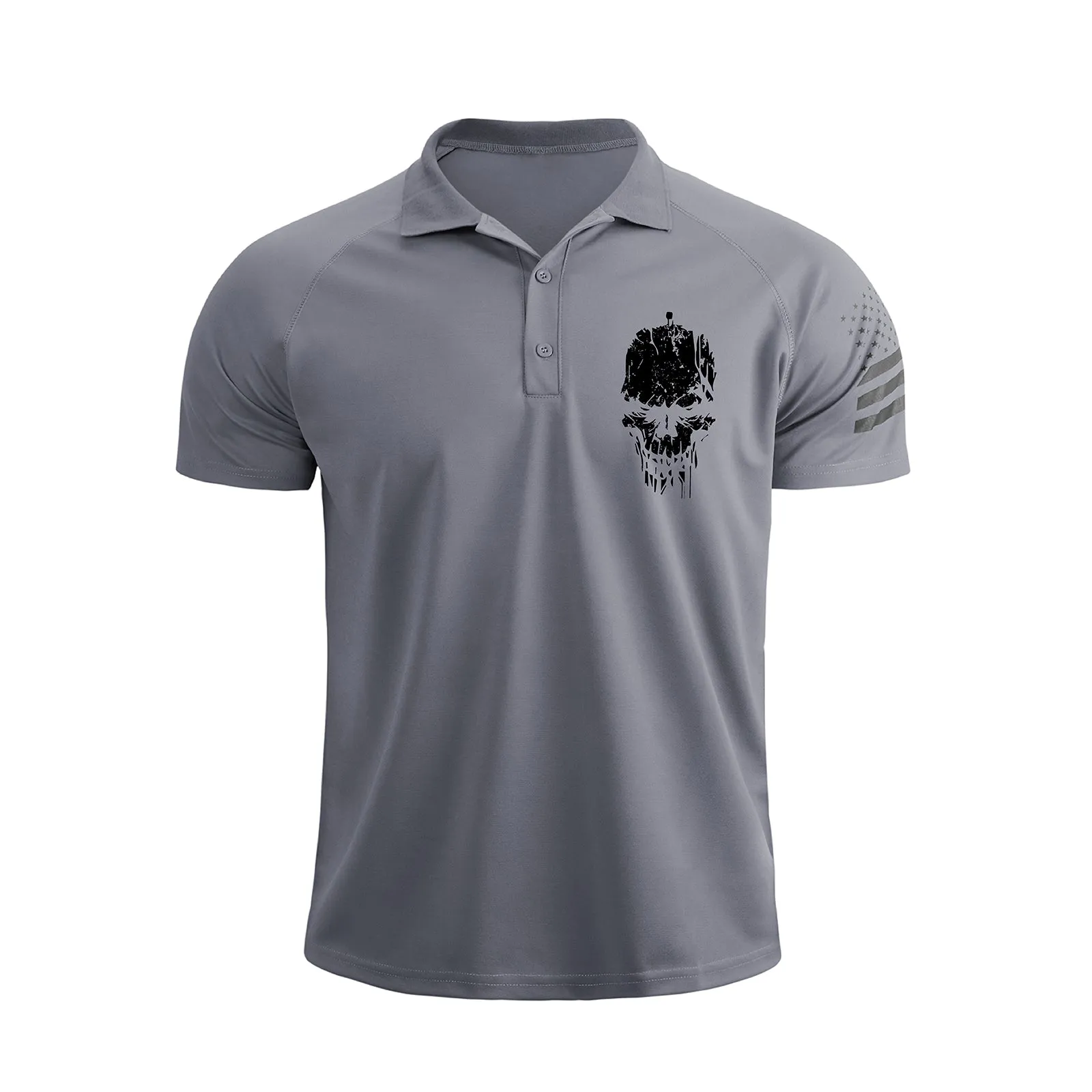 SKULL 1/4 BUTTON RAGLAN GRAPHIC POLO SHIRT