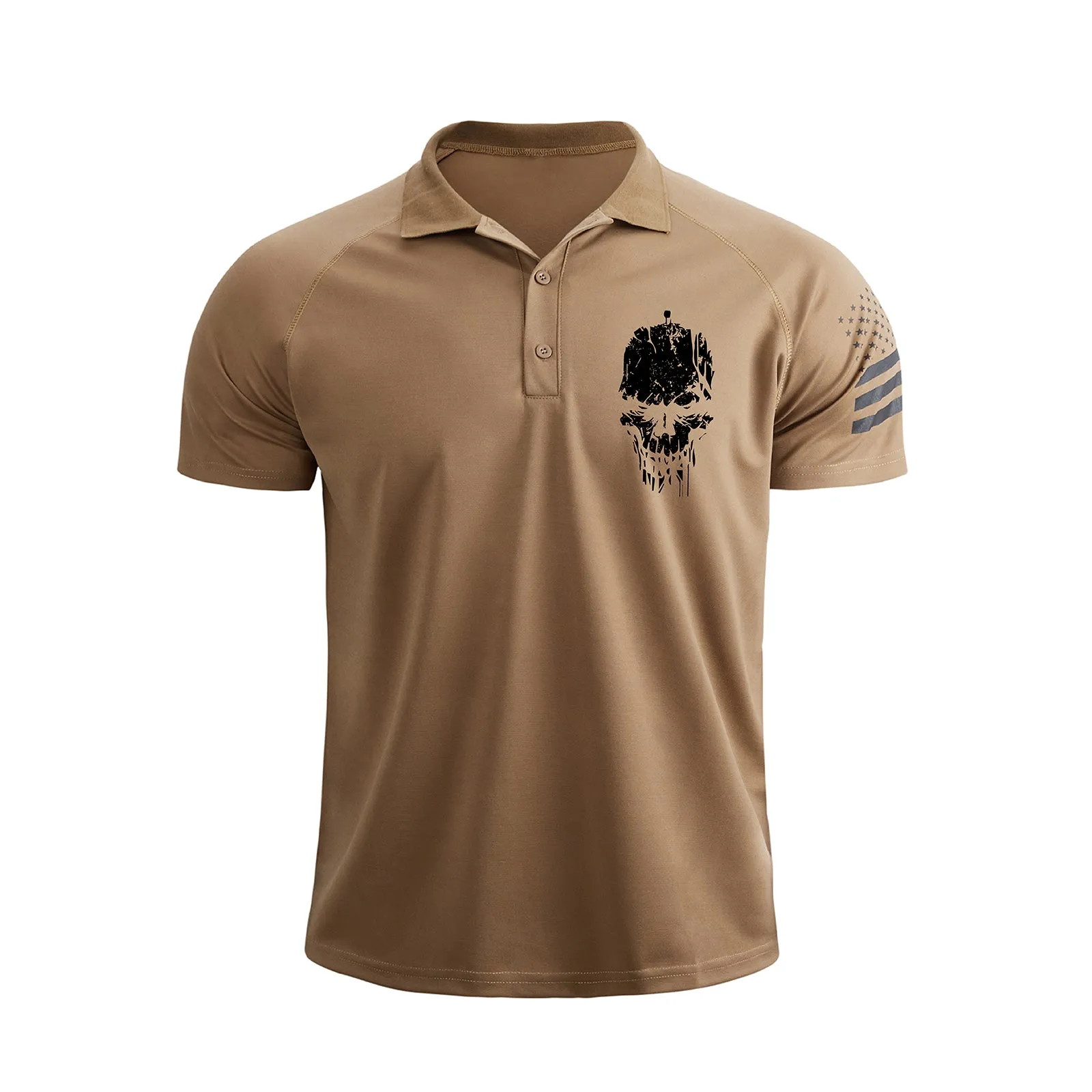 SKULL 1/4 BUTTON RAGLAN GRAPHIC POLO SHIRT