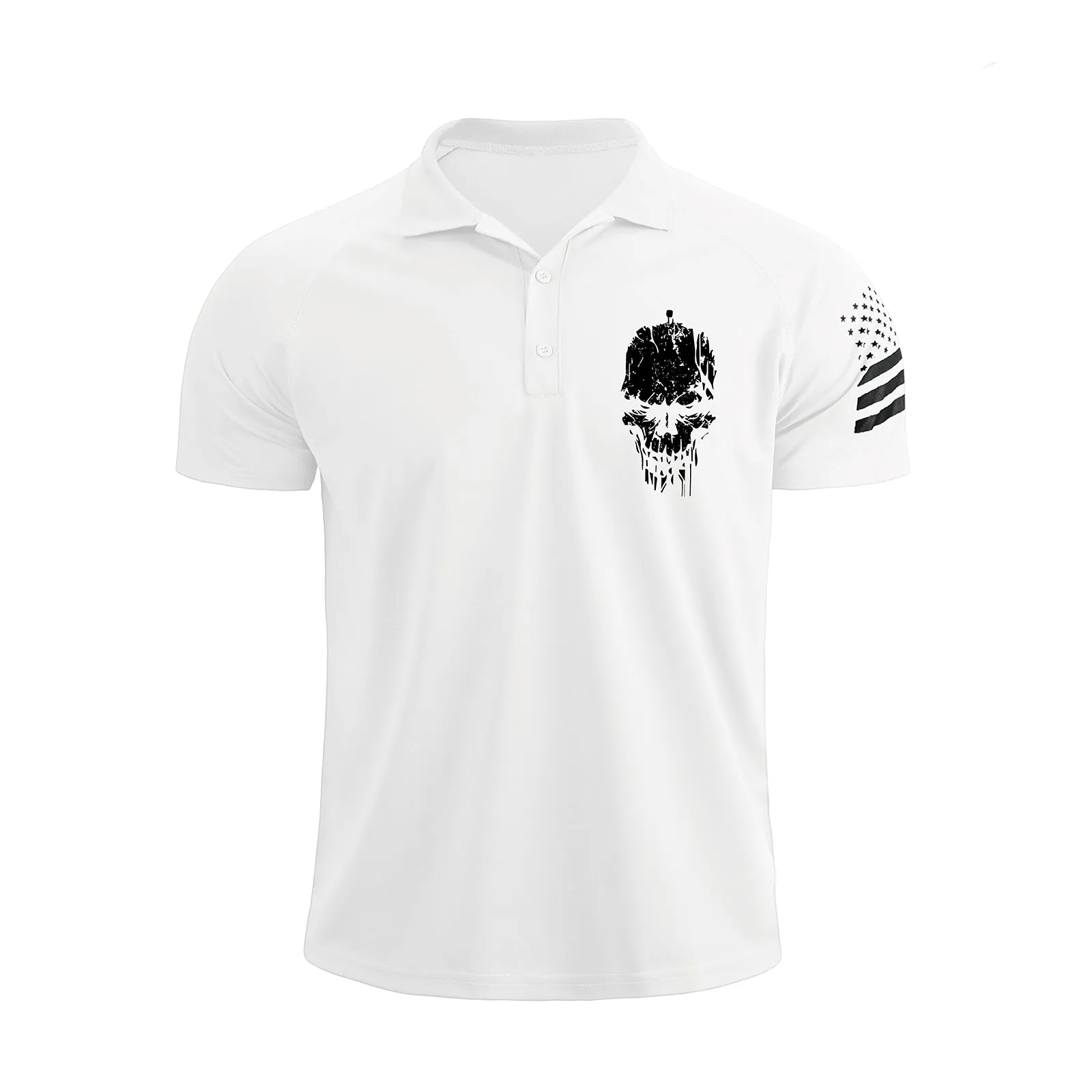 SKULL 1/4 BUTTON RAGLAN GRAPHIC POLO SHIRT