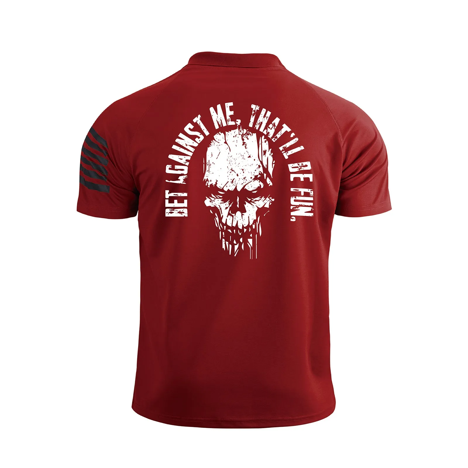 SKULL 1/4 BUTTON RAGLAN GRAPHIC POLO SHIRT