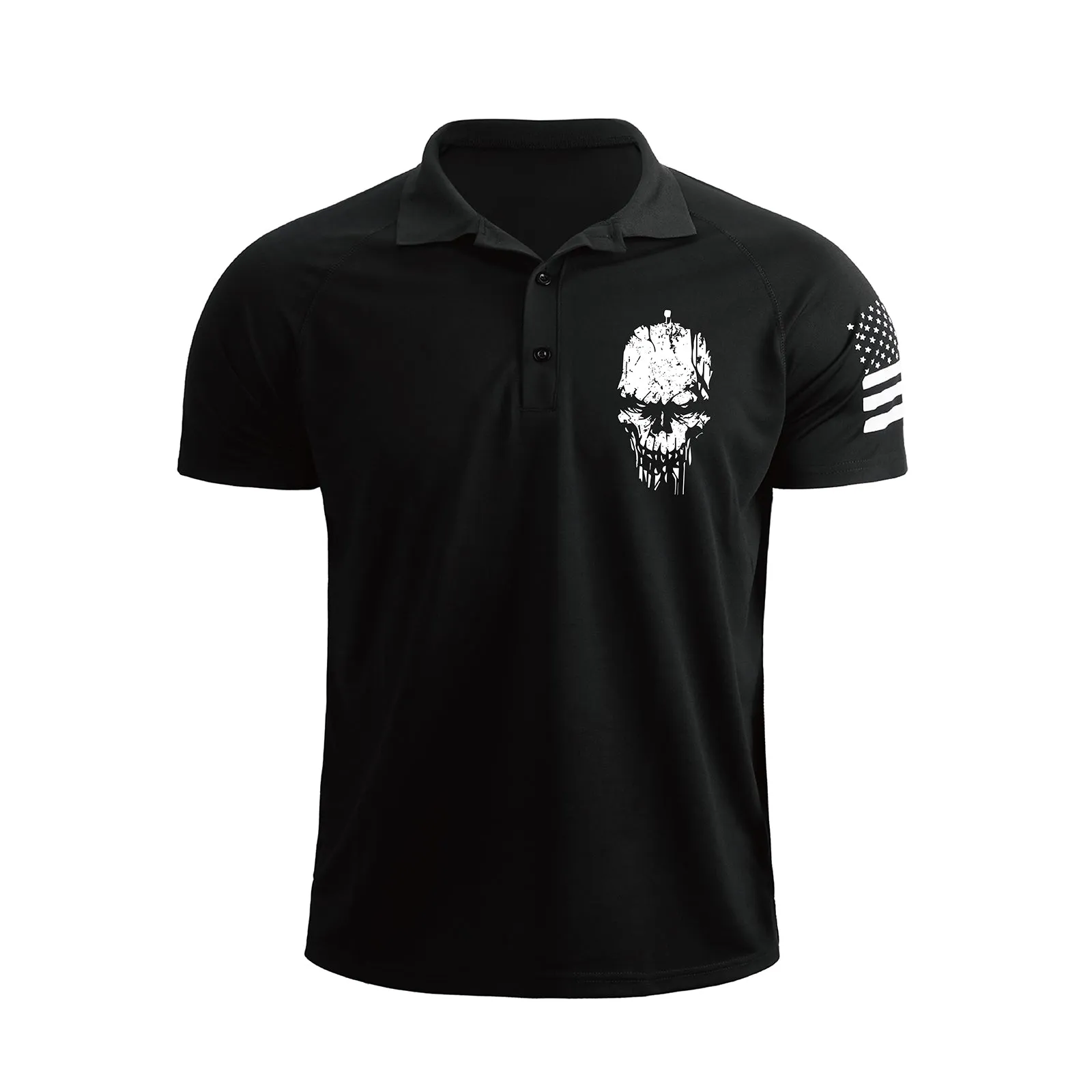 SKULL 1/4 BUTTON RAGLAN GRAPHIC POLO SHIRT