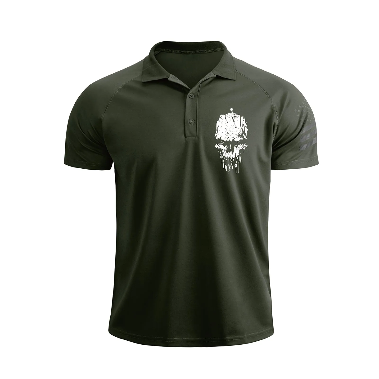 SKULL 1/4 BUTTON RAGLAN GRAPHIC POLO SHIRT
