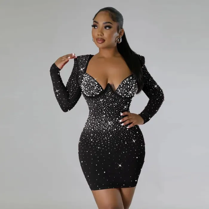 Slim Fit Wrap Hip Long Sleeve Dress