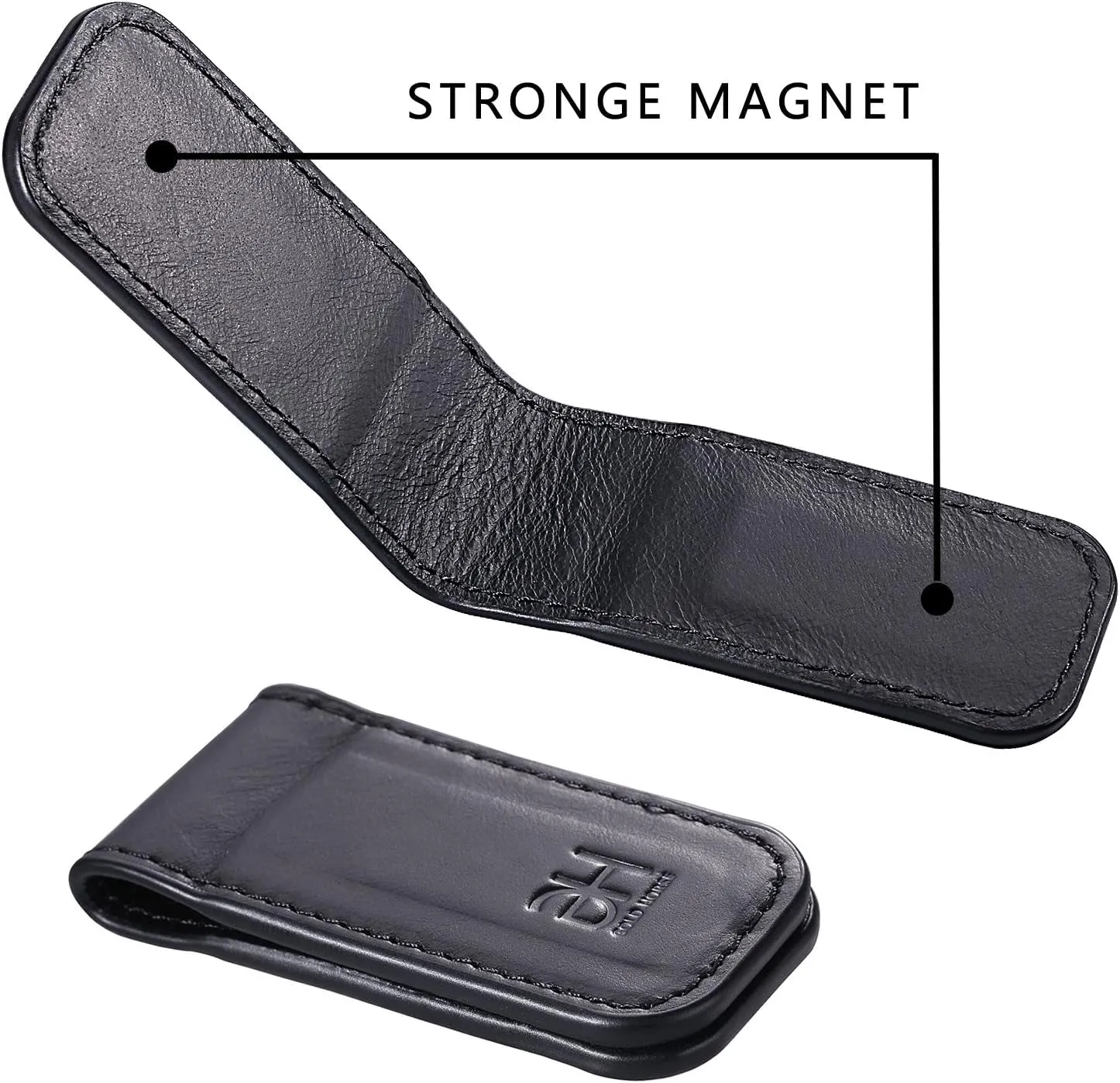 Slim Magnetic Money Clip Genuine Leather Card Holder for Men, Black